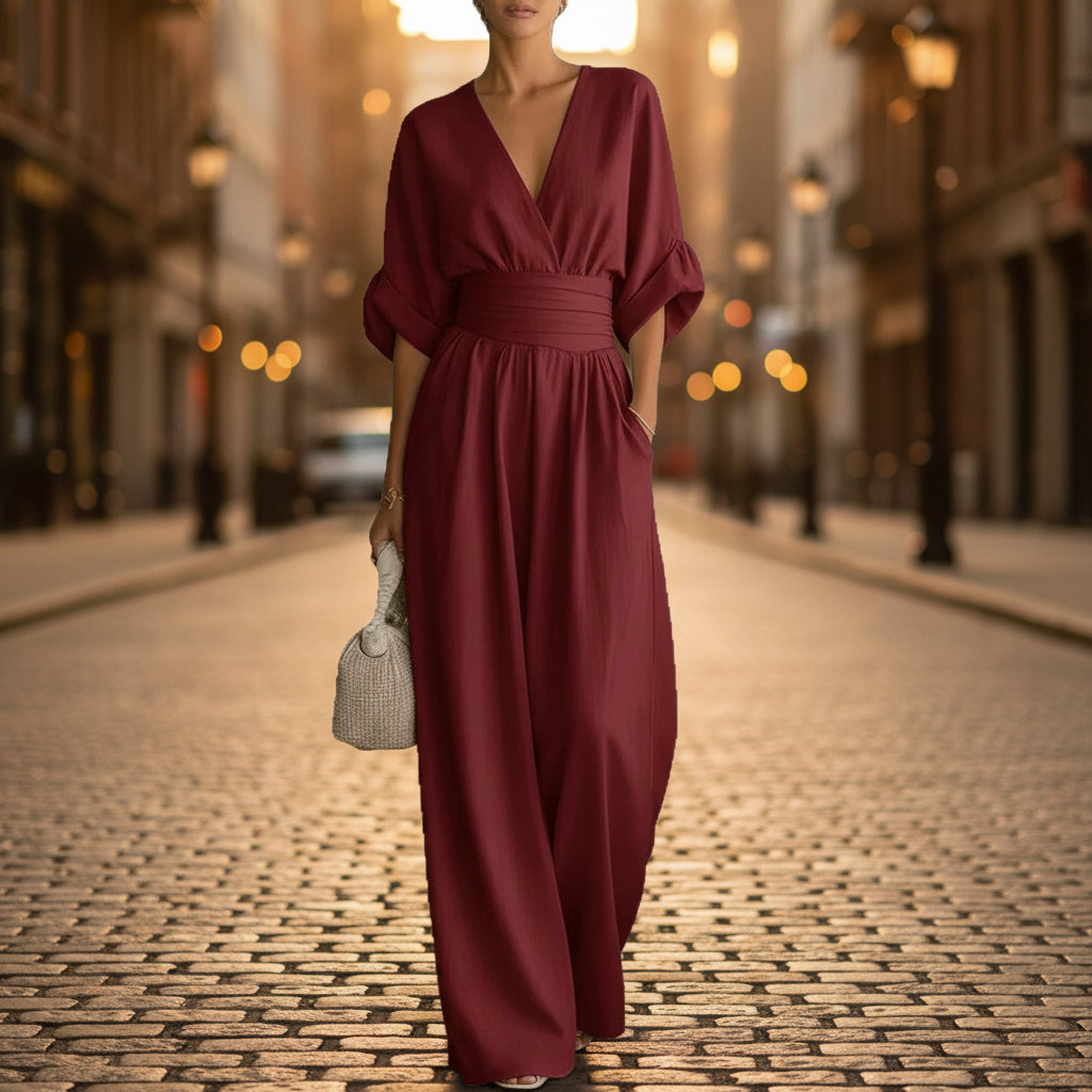 Women's V-Neck Wide-Leg Jumpsuit – High Waist Pleated Elegant 11 Colors S–5XL