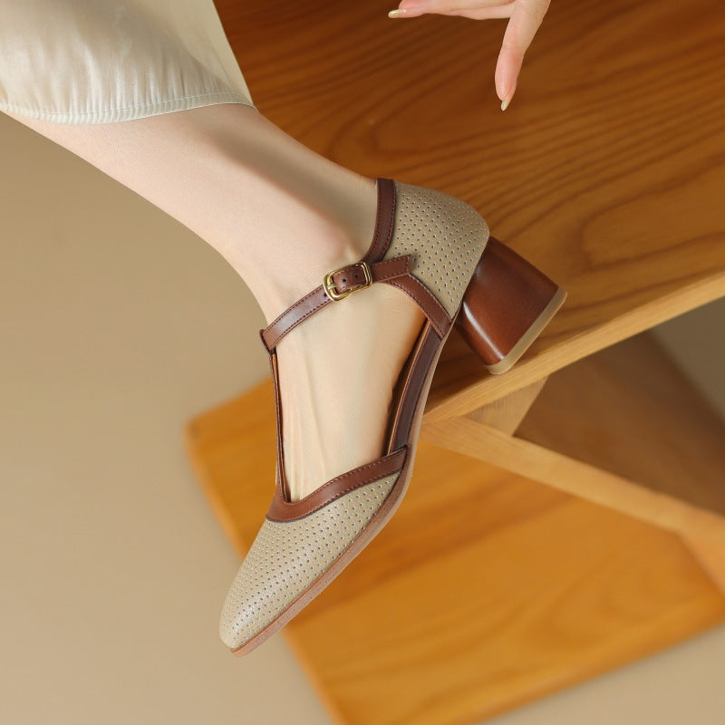 Women's Leather T-Strap Mule Sandals