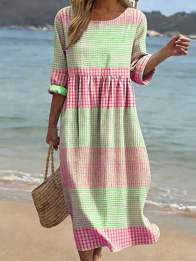 Women's Plus-Size Patchwork Maxi Dress – Relaxed Fit Casual Skirt