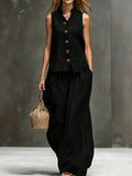 Women's Sleeveless Vest & Wide-Leg Pants Two-Piece Set – Cotton Linen