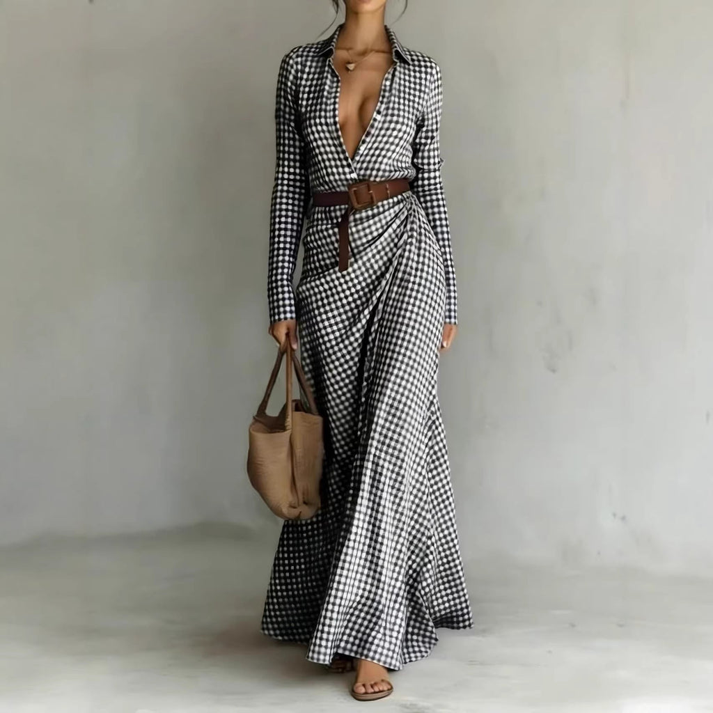 Women's Belted Irregular Pleated Dress