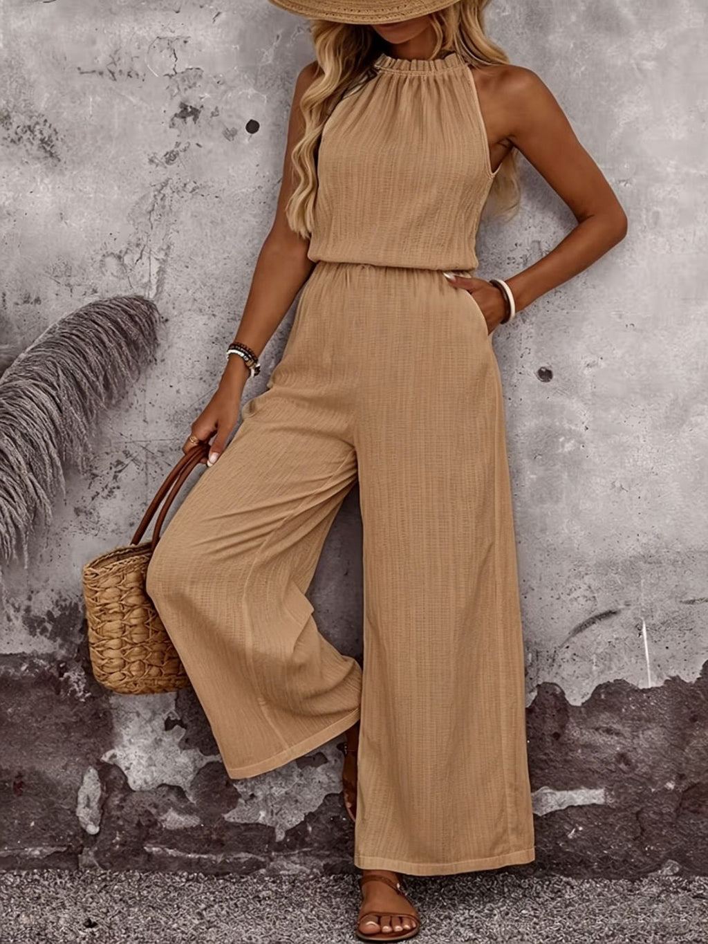 Women's Draped Neck Sleeveless Vest & Casual Pants Two-Piece Set