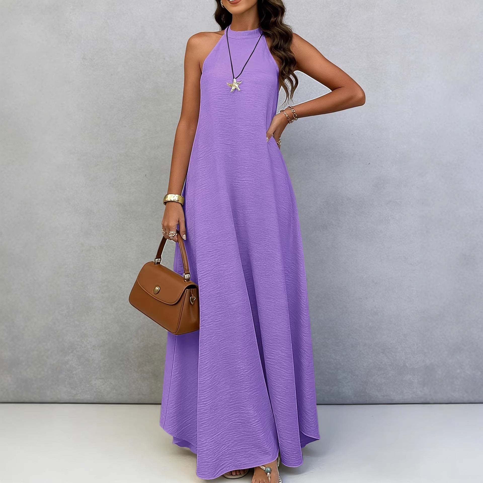 Women's Ice Silk Crinkle Sleeveless Swing Maxi Dress