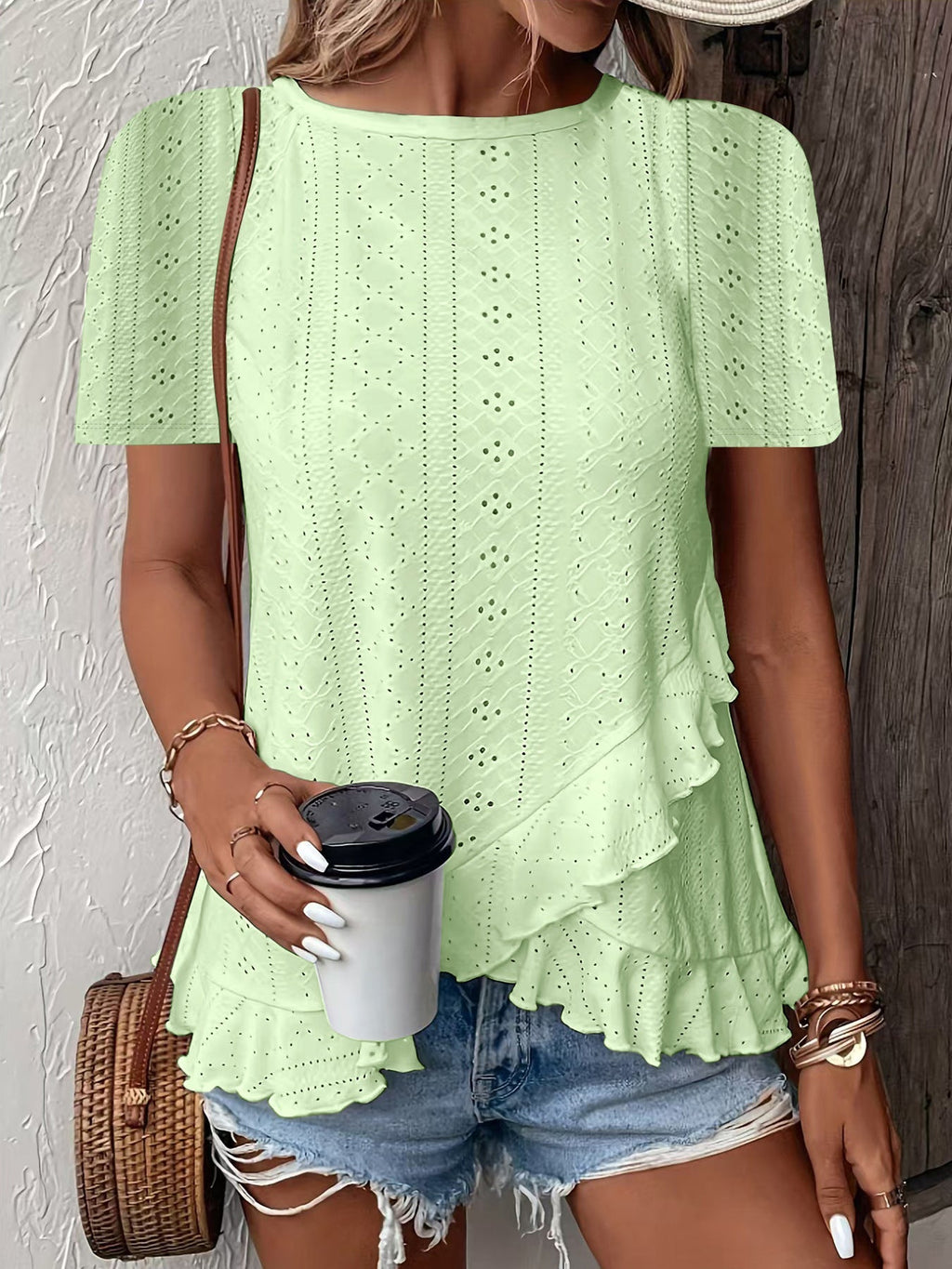Women’s Casual Solid Color Short Sleeve Crew Neck Top