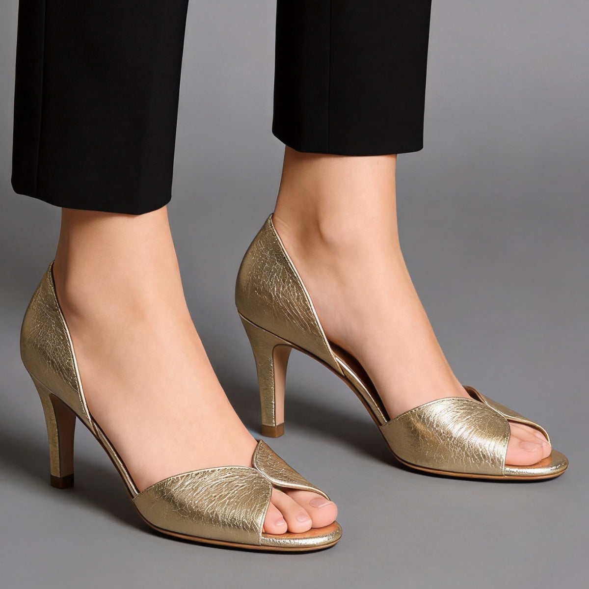 Golden fish mouth slim heel high-heeled open toed sandals for women