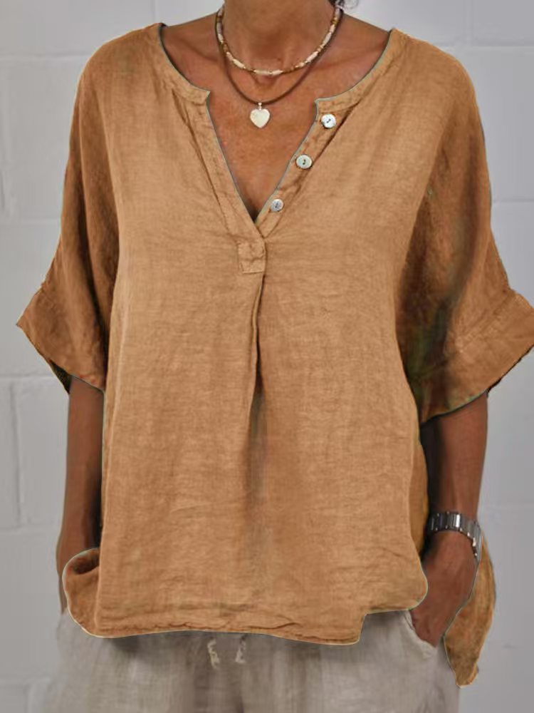 Women's  V-Neck Button-Up Shirt
