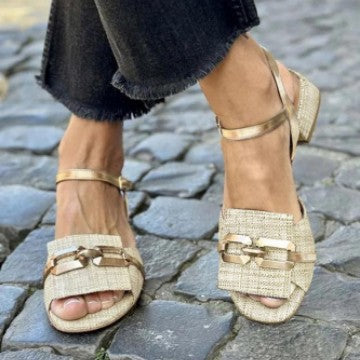 Women's Square Heel Buckle Strap Open Toe Sandals | Casual Summer Suede Sandals