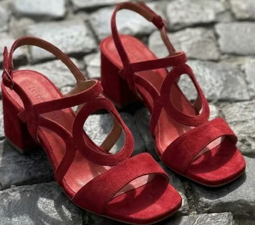 Women's Suede Hollow-Out Buckle Strap High Heel Sandals – Pointed Toe
