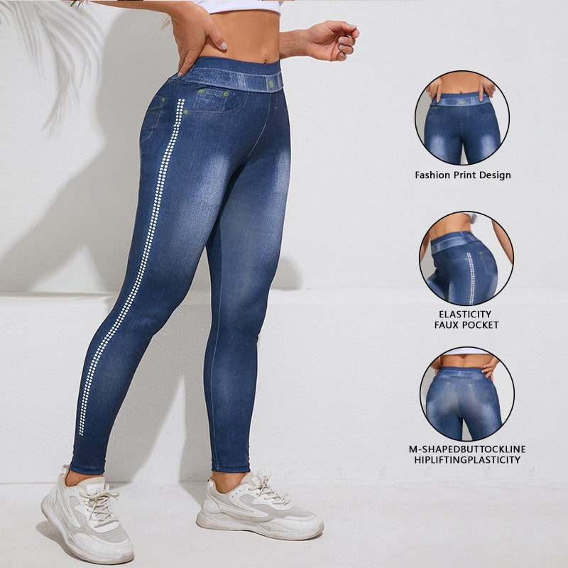 Retro Denim-Look Butt-Lifting Yoga Leggings – High-Elastic Fitness Pants