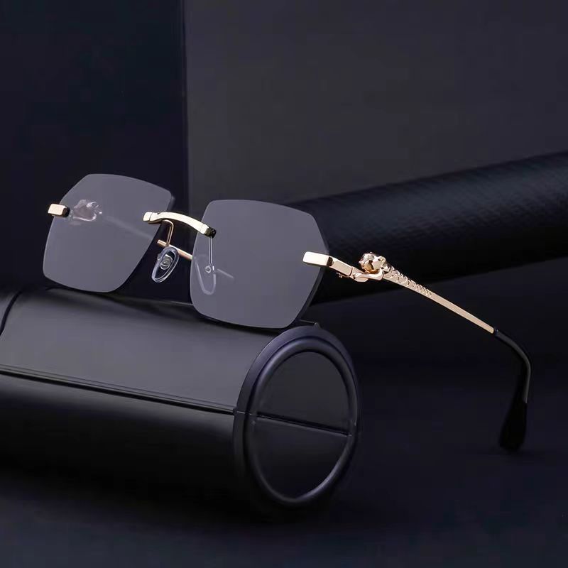Gold Frame Cheetah Rimless Sunglasses – INS Hip-Hop Style