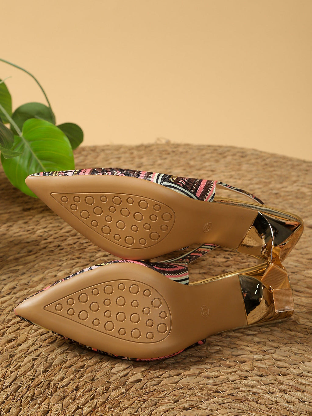 Women's Boho Geometric Print Slingback Stiletto Heels – Pointed Toe