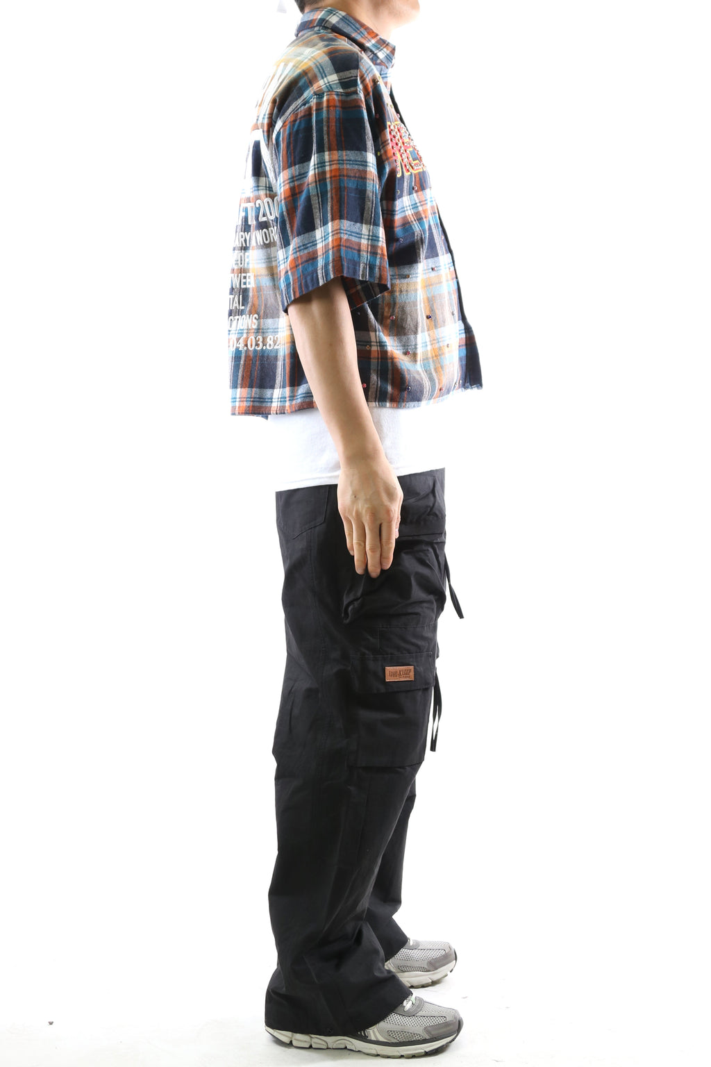 SUIFU Washed Flannel Crop Top Button Down Shirt