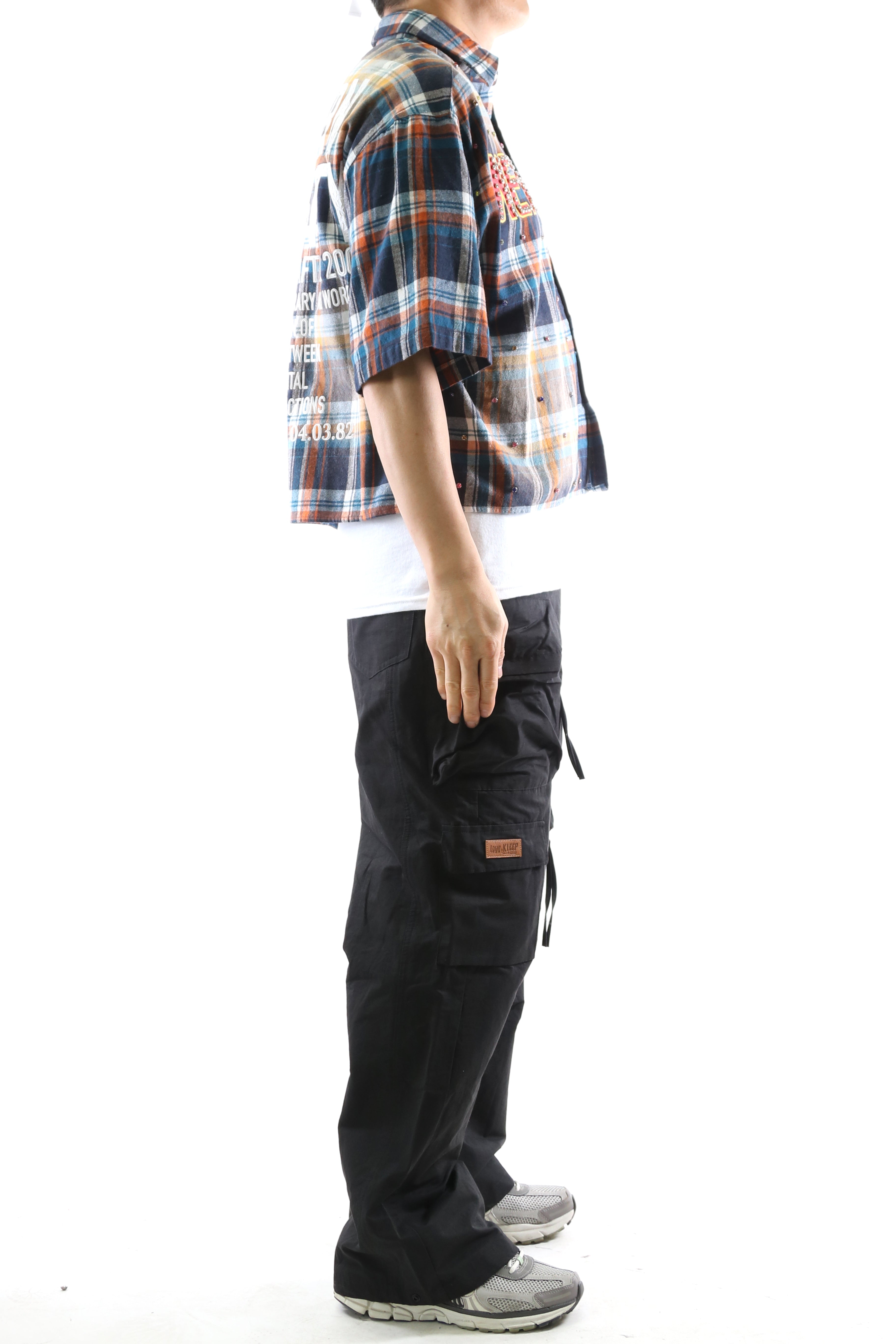 SUIFU Washed Flannel Crop Top Button Down Shirt
