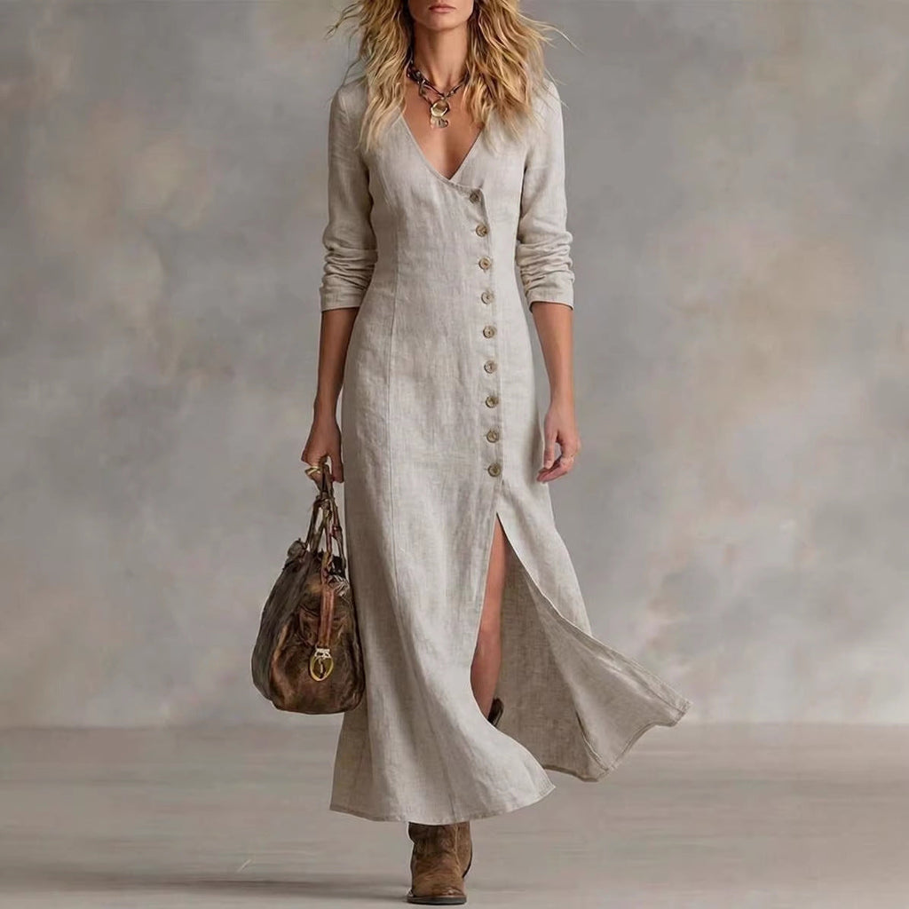 Casual Cotton Linen Long Sleeve Women’s Dress