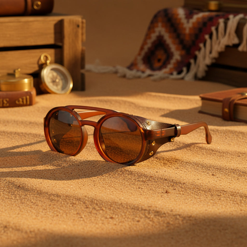 Retro Round Leather Frame Sunglasses – Vintage Fashion Eyewear