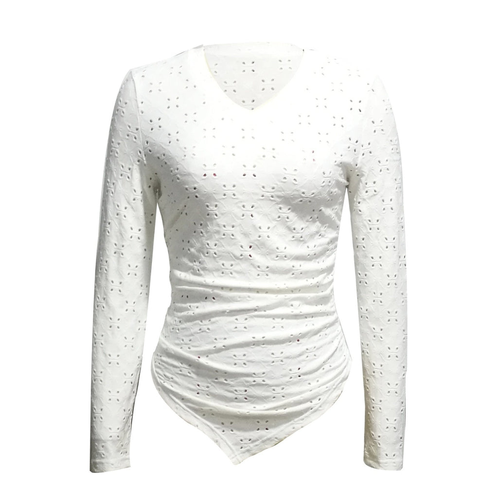 Women’s Hollow Out V-Neck Long Sleeve Top