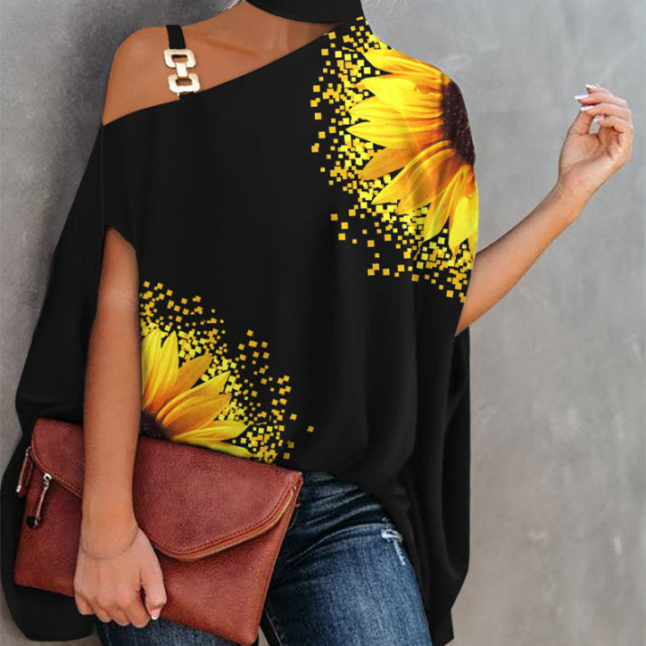 Women’s One-Shoulder Printed T-Shirt