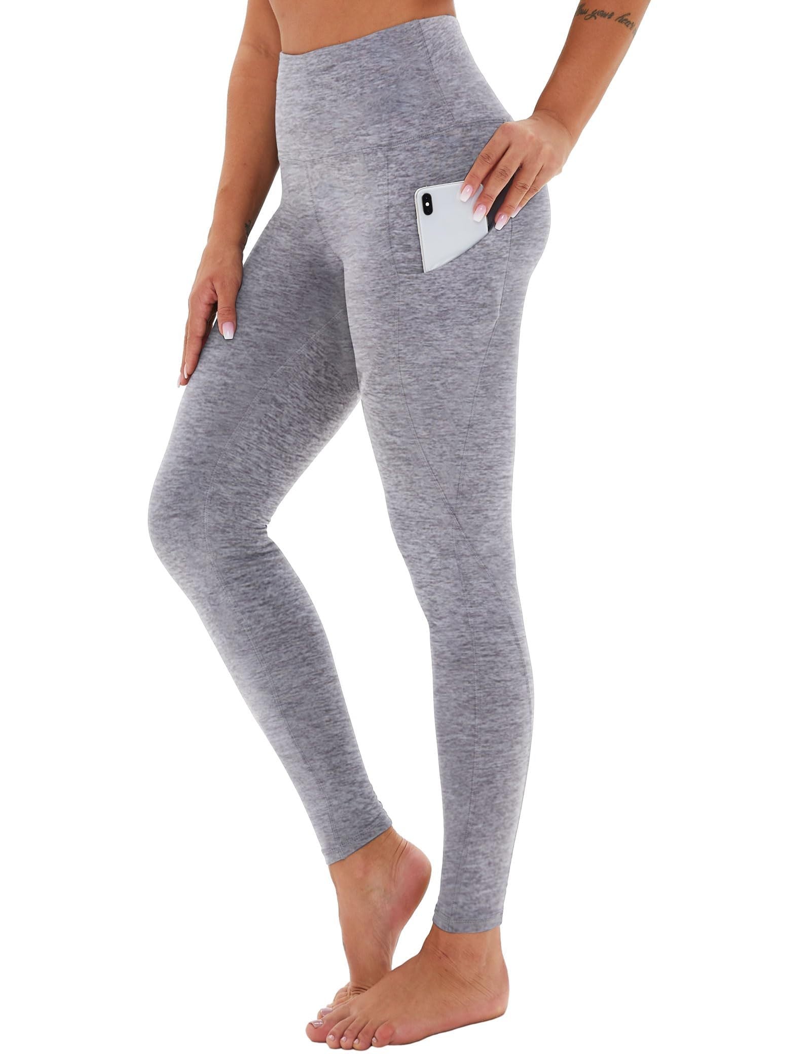 Cropped High-Rise Yoga Pants – Diagonal Pockets & Variegated Print