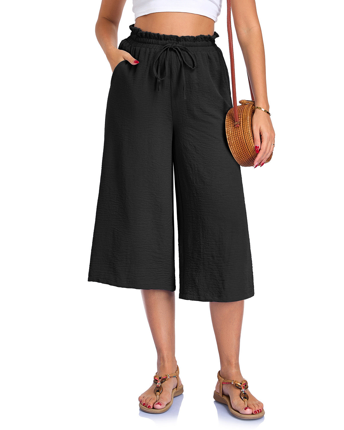 Women’s Elastic Cropped Wide-Leg Pants