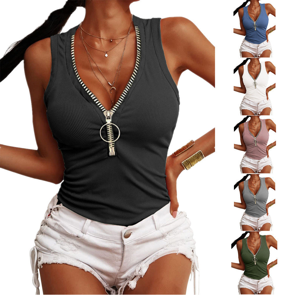 Women's Slim-Fit Zipper Vest Top