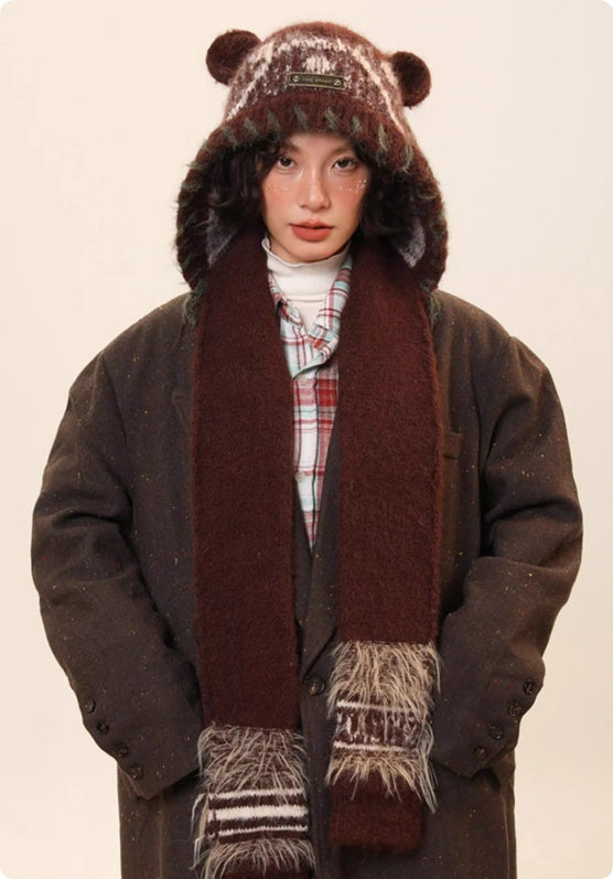 Women’s Cute Bear Ear Knitted Hat – Warm Ear-Covering Winter Beanie