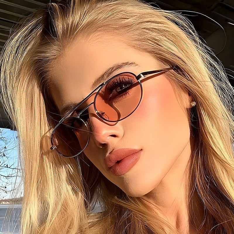 Retro Oval Dual-Beam Metal Sunglasses | UV Protection