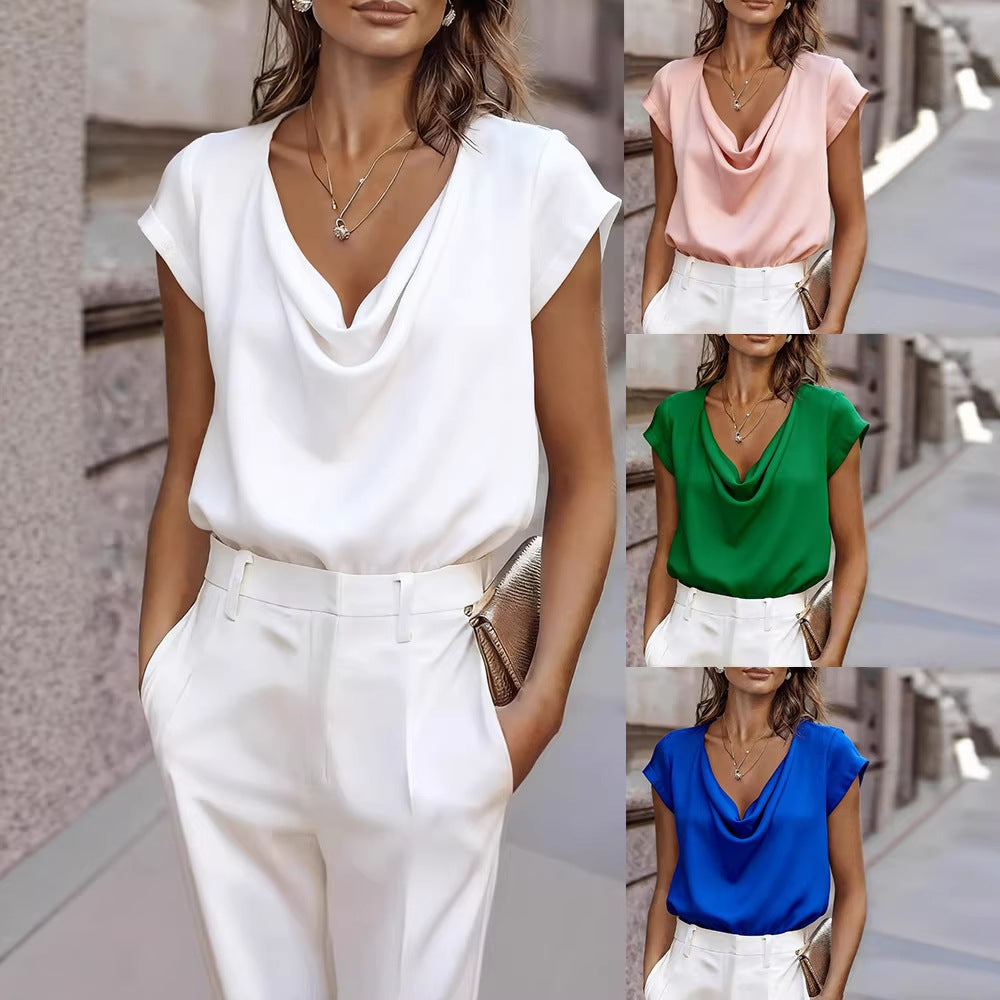 Women's Short-Sleeve Turtleneck Top – Loose Fit Casual Pullover