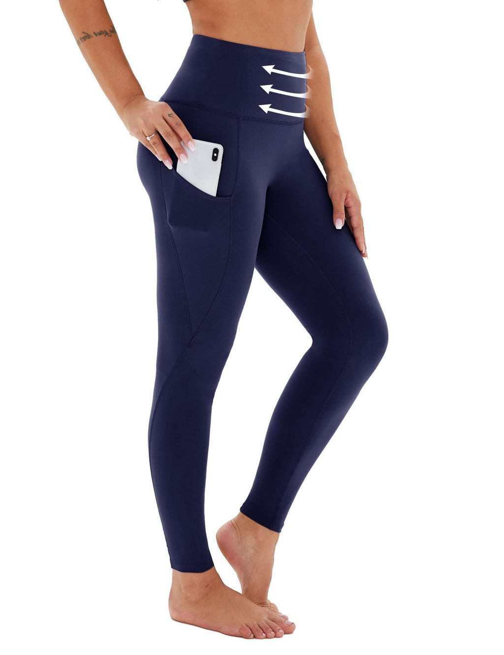 Cropped High-Waisted Yoga Pants with Diagonal Pockets