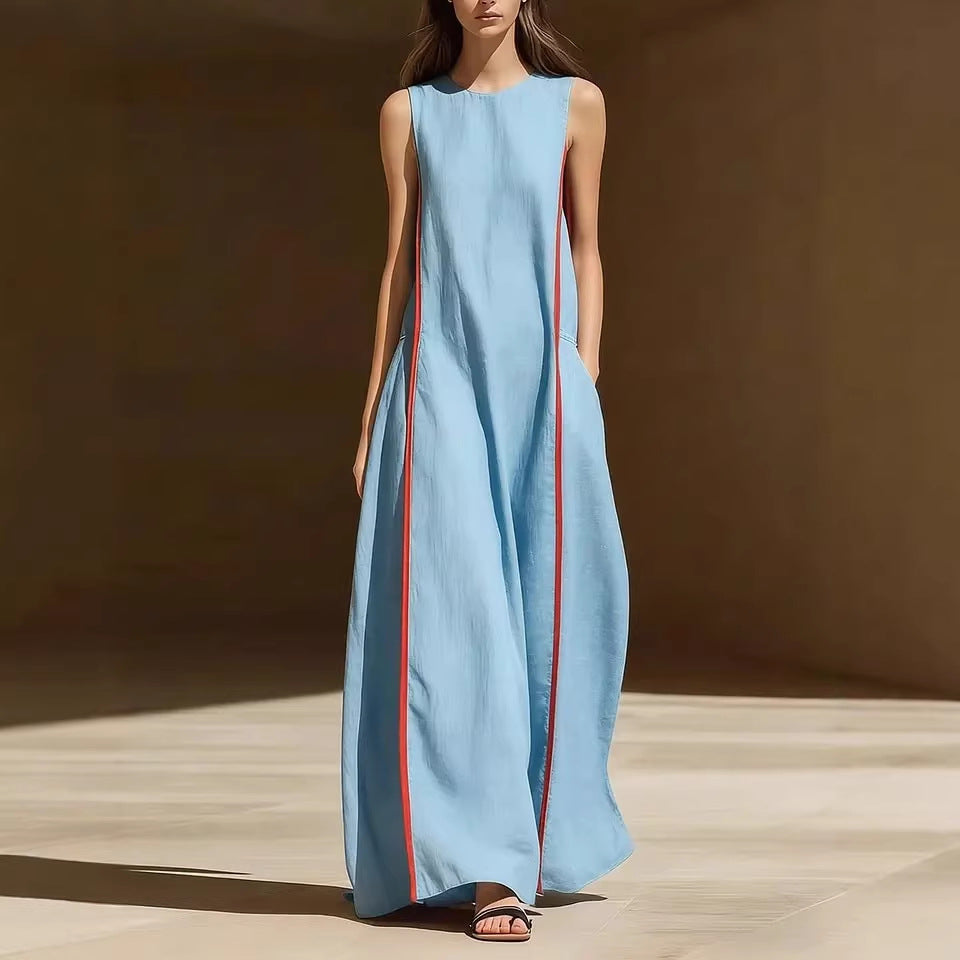 Women's Linen Sleeveless Loose Striped Maxi Dress