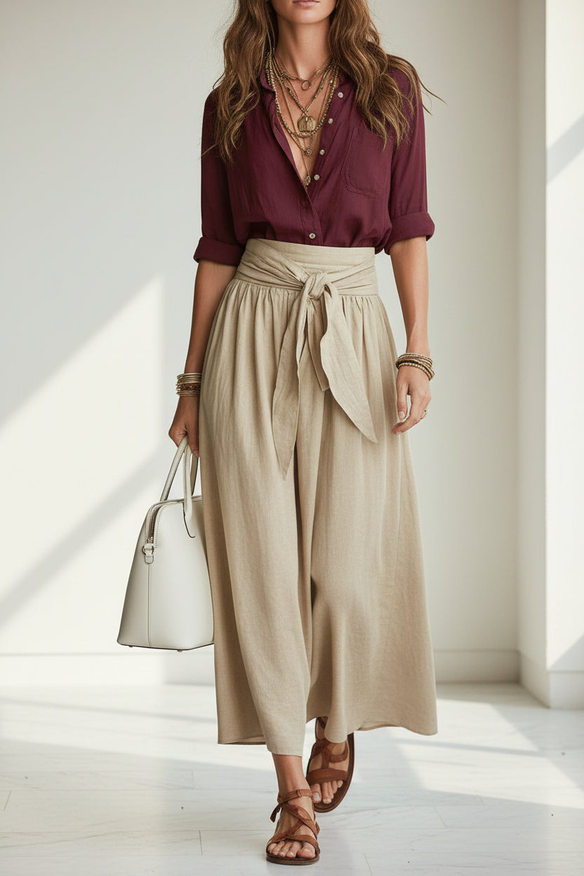 Button-Down Shirt & Straight Skirt Two-Piece Set