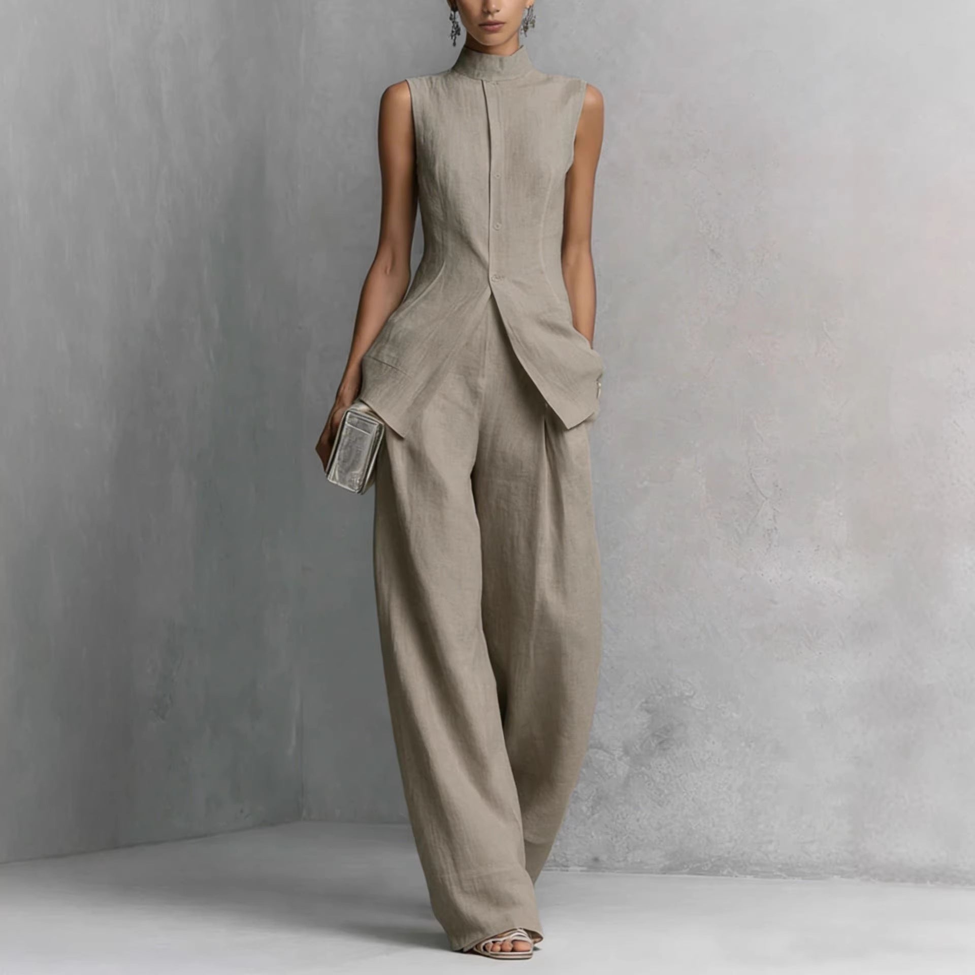 Women's Solid Color Sleeveless Top & Long Pants Two-Piece Set – 4 Colors XS–XXL