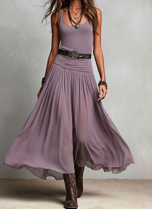 Women's Bohemian Sleeveless Ruched Waist Chiffon Maxi Dress