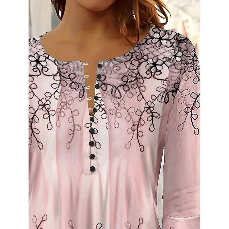 Women’s V-Neck 3/4 Sleeve Button-Front Tunic Blouse