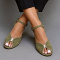 Women's Flat Open-Toe Buckle Sandals | Casual Peep-Toe PU Suede Sandals in Solid Colors & Leopard Print