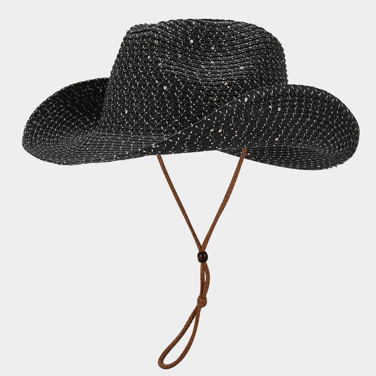 Women's Panama Straw Woven Sun Hat – Windproof Sequin Detail Beach Hat