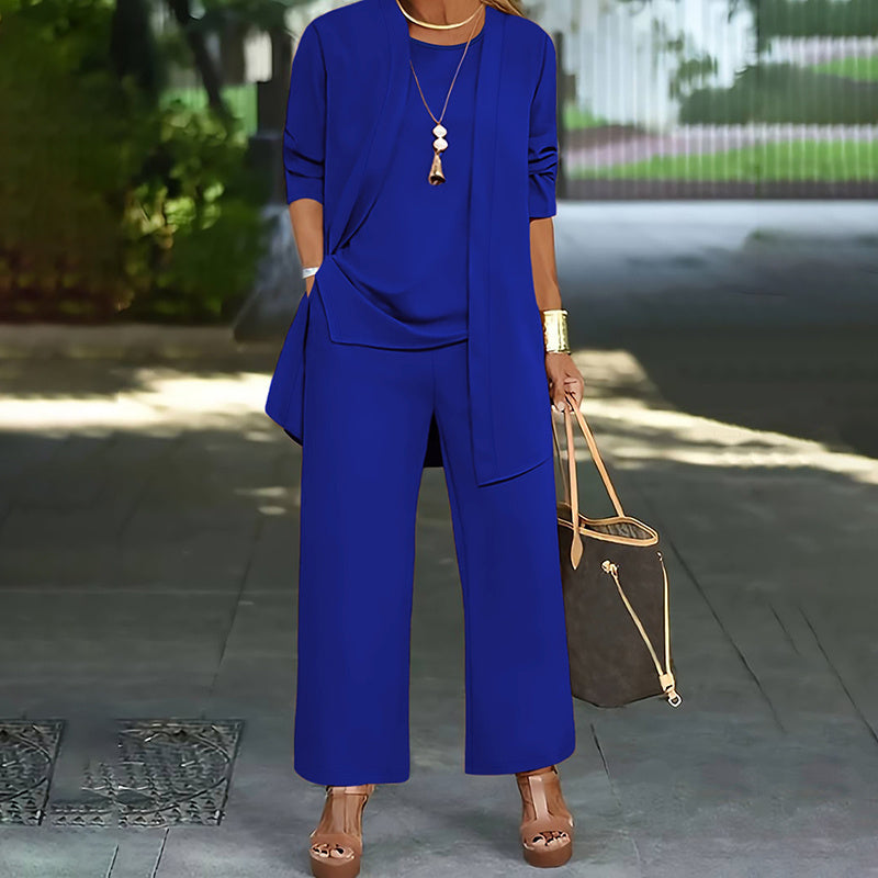 Women's Plus Size 3-Piece Lounge Set – Cardigan, Vest & Wide-Leg Pants