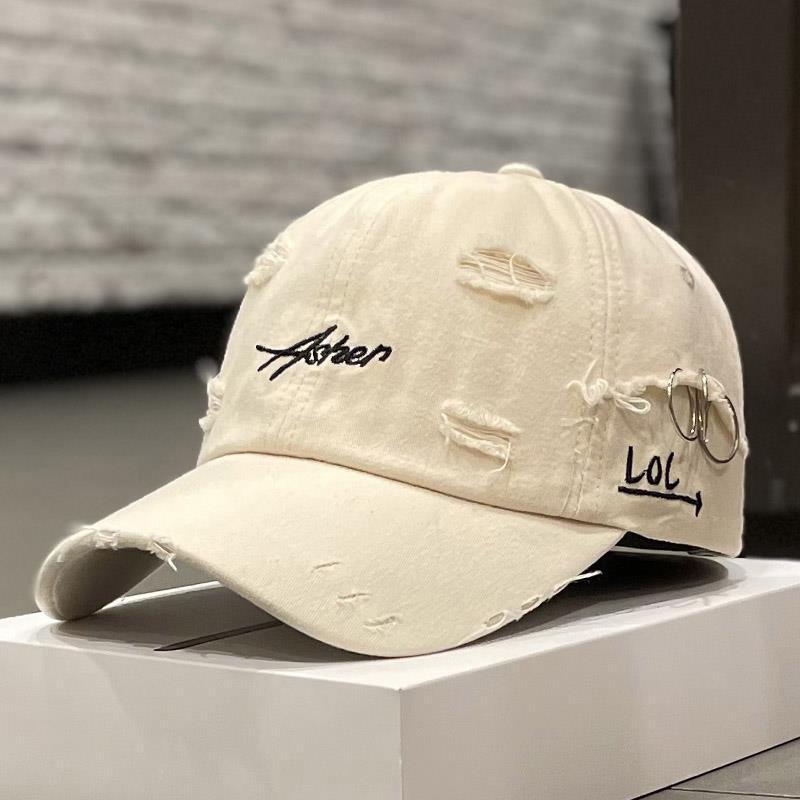Korean Distressed Tie-Dye Letter Print Cotton Cap – Women’s Dome Crown