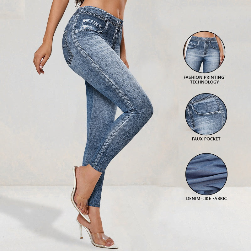 Retro Denim-Look Butt-Lifting Yoga Leggings – High-Elastic Fitness Pants
