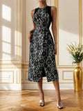 🌹 Slit Rose Round Neck Sleeveless Midi Dress