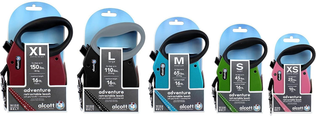 Alcott Adventure Retractable Reflective Belt Leash for Dogs, 16' Long, MD Red