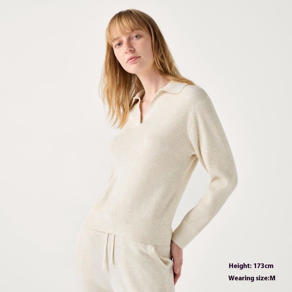 Women’s Ribbed Half-Open Collar Sweater