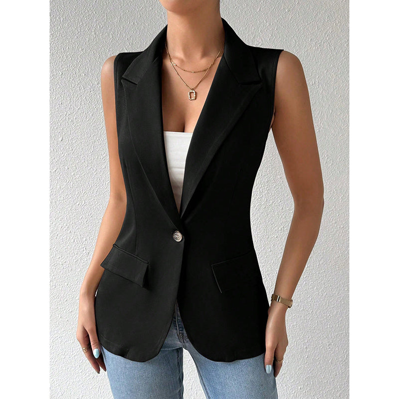 Women's Sleeveless Open-Front Vest Blazer – Work & Office Jacket
