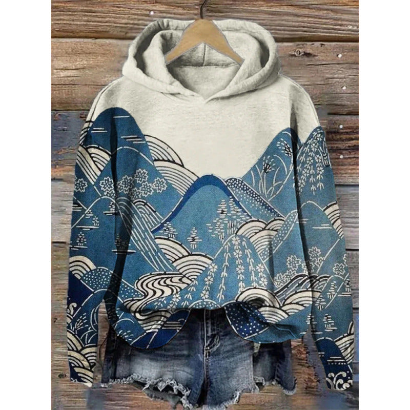 Women’s Printed Hooded Long Sleeve Pullover Sweatshirt