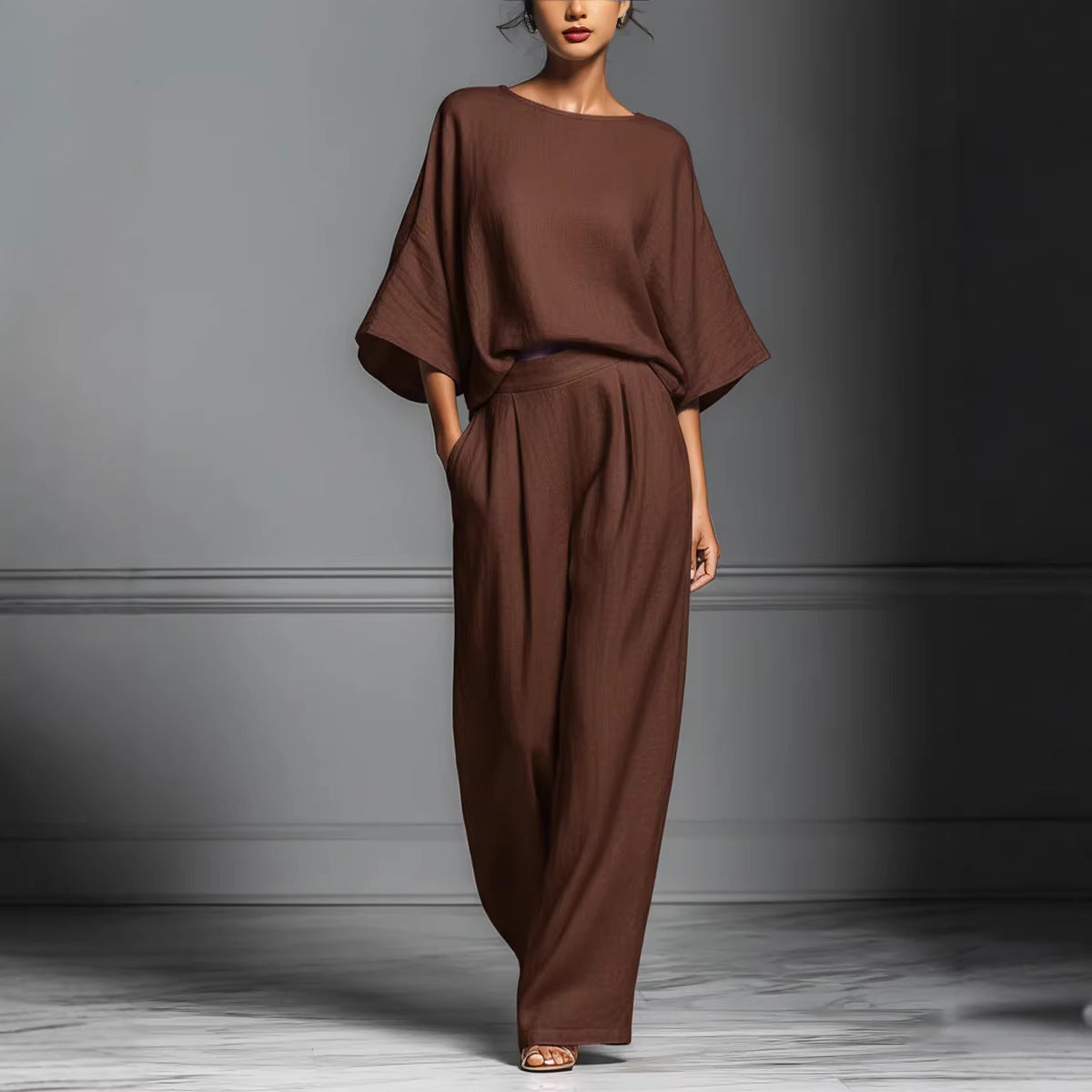 Women’s Flared-Sleeve Linen Suit Two Piece Set