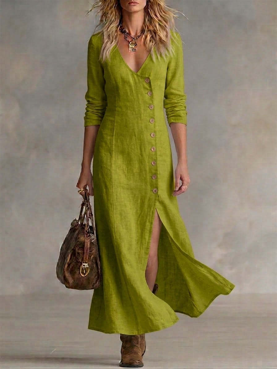 Casual Cotton Linen Long Sleeve Women’s Dress