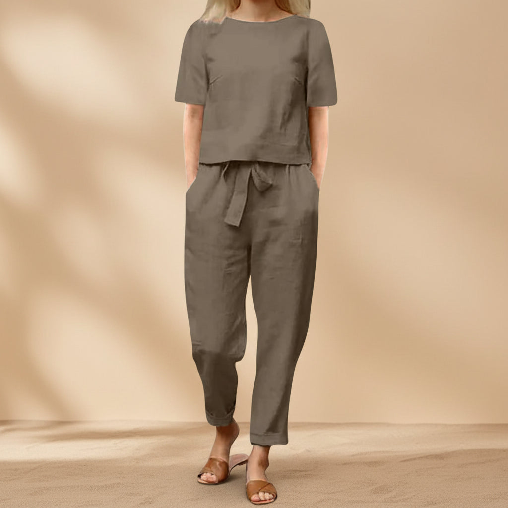 Wide-Leg Pants Two-Piece Set – Solid Color Casual Lounge Suit