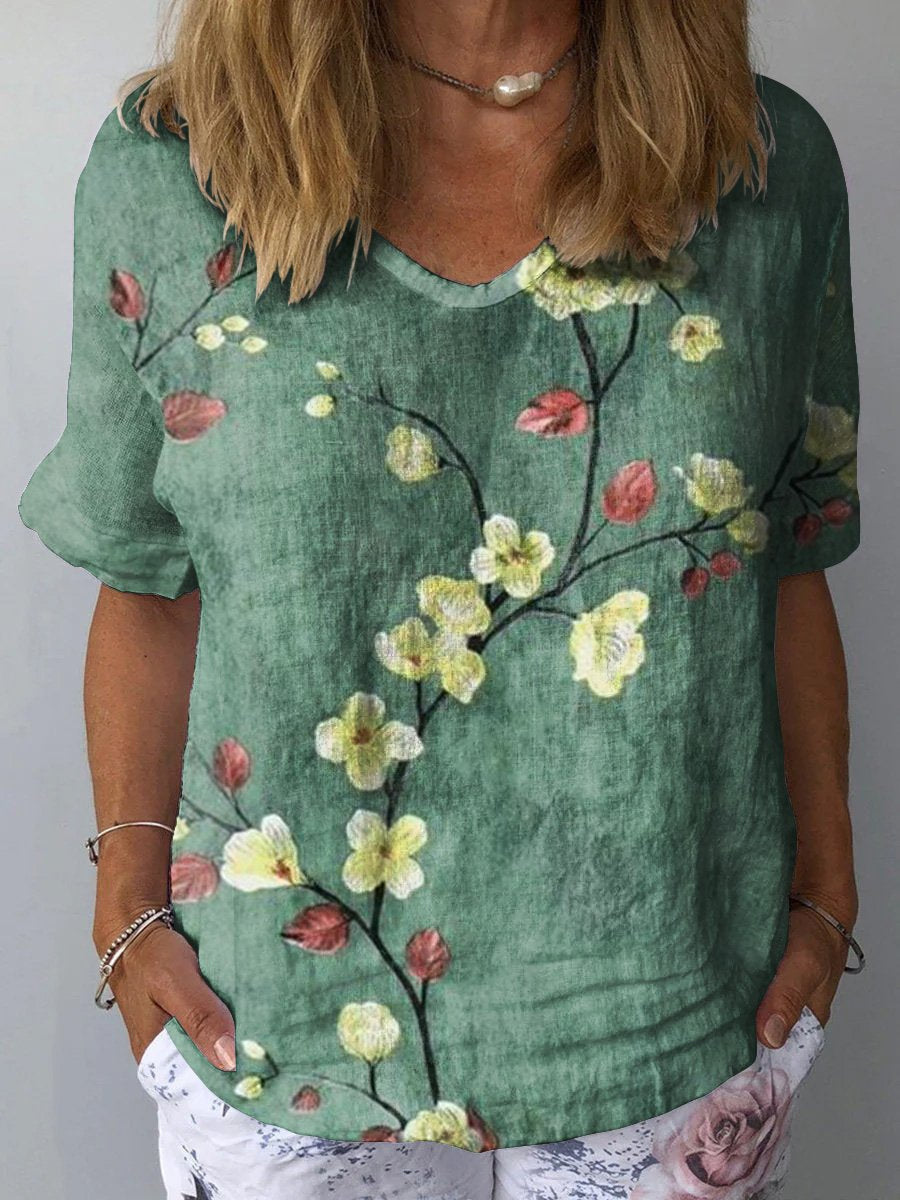 Artistic Retro Digital Print Pullover Top – Women’s Chinese Style