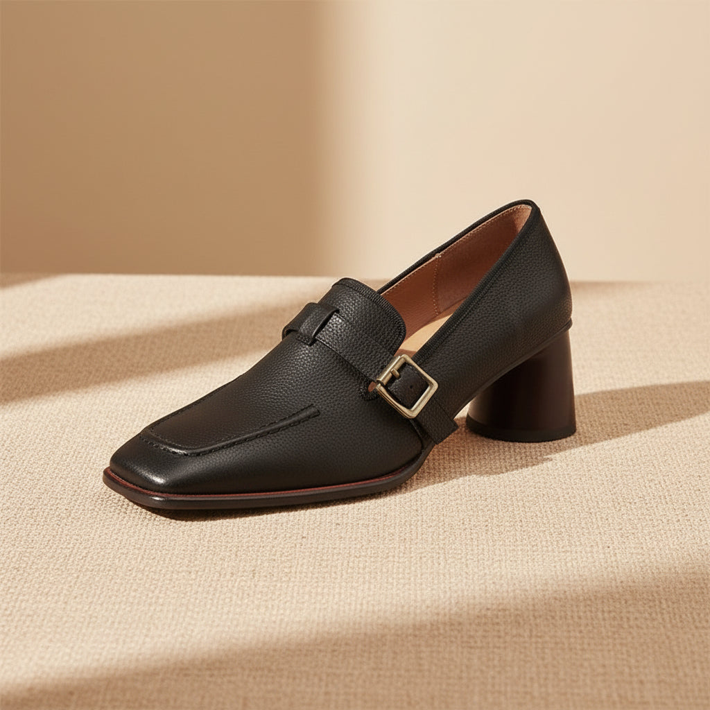 Women's Retro British Style Chunky Heel Leather Shoes – Round Toe Commuter
