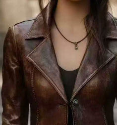 Women's Retro Slim-Fit Faux Leather Biker Jacket – Mid-Length