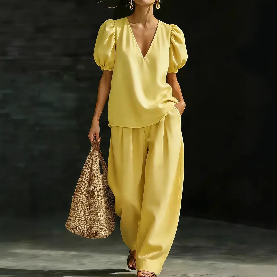 Women’s V-Neck Casual Two Piece Set
